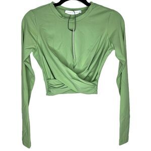 NEW Susana Monaco Cross Front Crew Neck Long Sleeve Top Grass Medium
